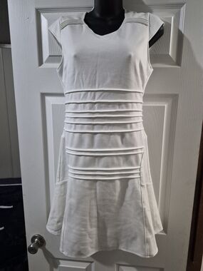 Jennifer Lopez White Pleated Waist Fit & Flare Mini Dress